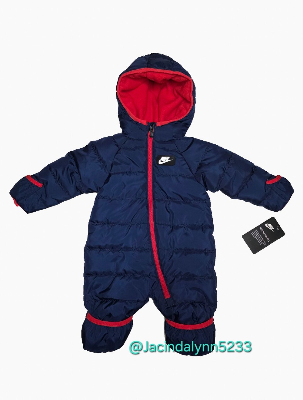 Nike Baby Puffer Snowsuit Winter Jacket Hoodie One Piece Coverall Blue Boys 3m